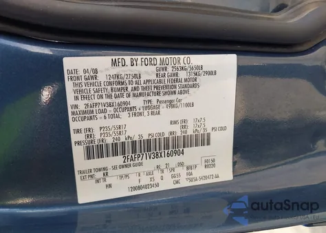 2008 Ford Crown Victoria Police/Police Interceptor z USA, uszkodzony, nr VIN 2FAFP71V38X160904